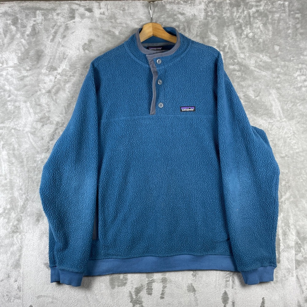 Patagonia Shearling Button Fleece Pullover Mens XL Blue 26140 FA22